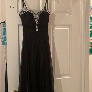 long, black sequin neck dress